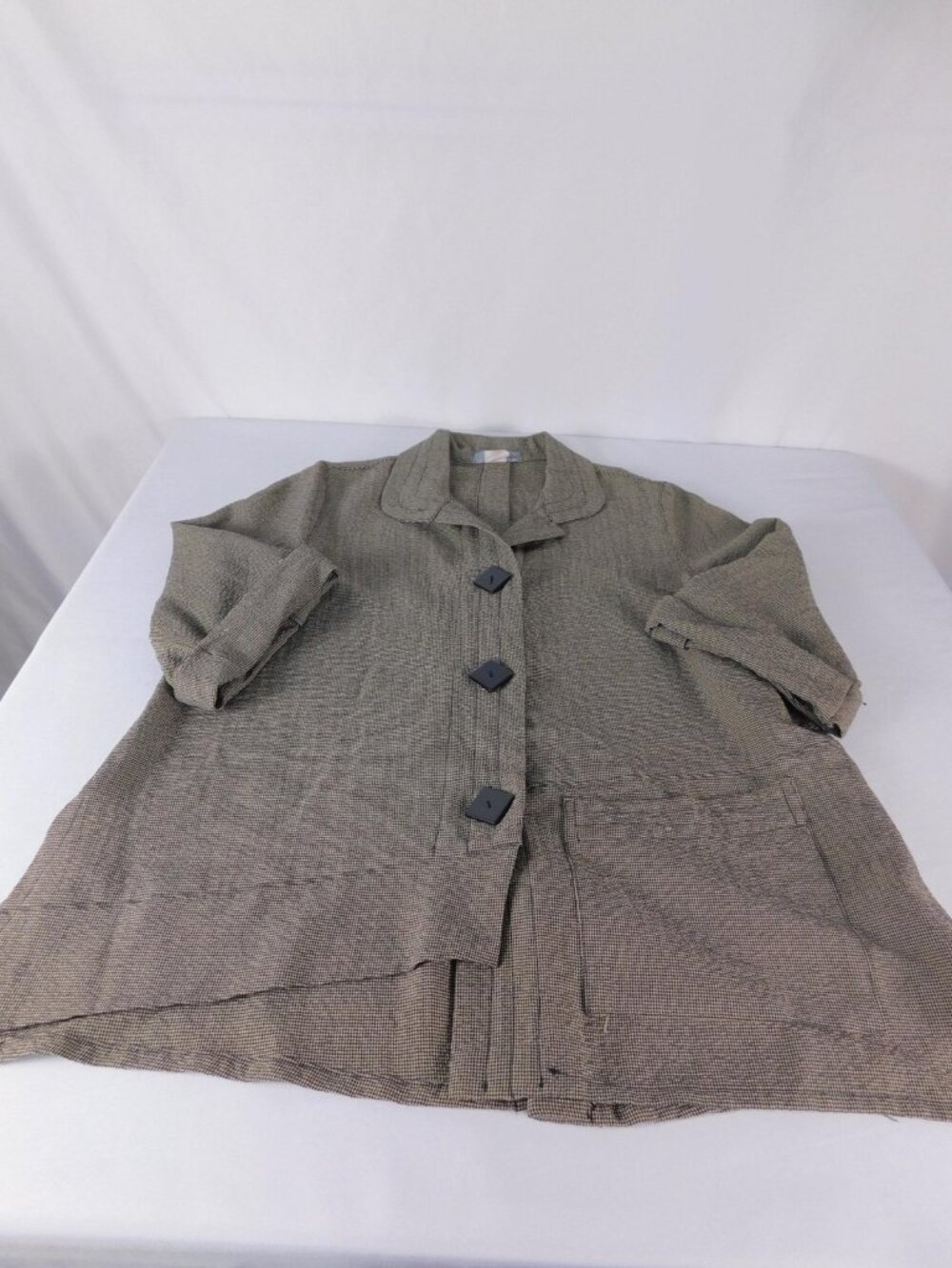 Moonlight Blazer Womens M Beige Check 3/4 Sleeve Button Front Pockets Jacket - Picture 2 of 12